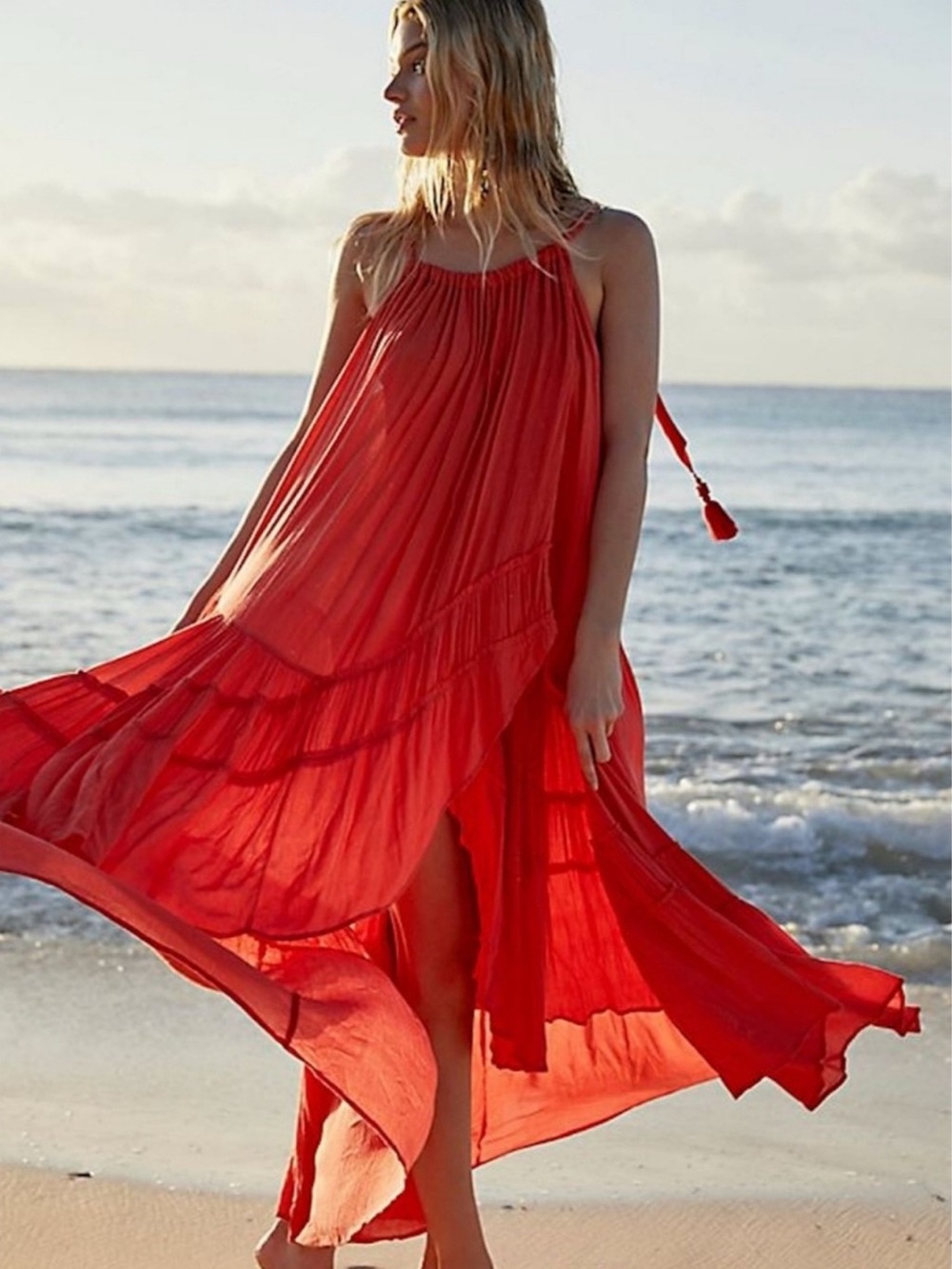 FREE PEOPLE Bare It All Coral Beach Maxi Dress